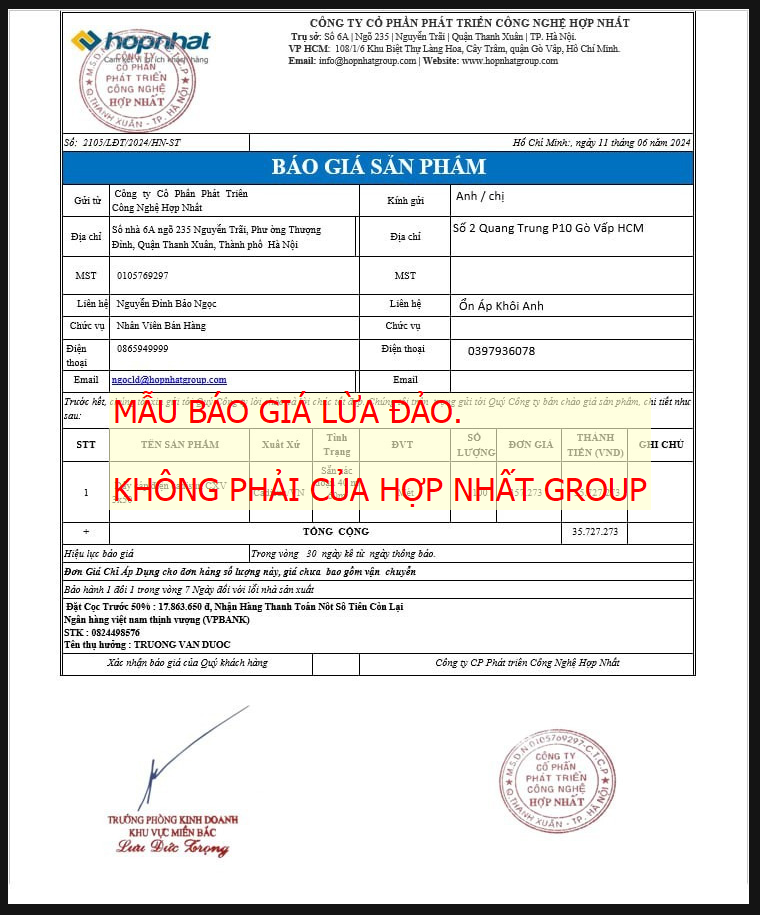 CẢNH BÁO LỪA ĐẢO, GIẢ MẠO THÔNG TIN CỦA HỢP NHẤT GROUP