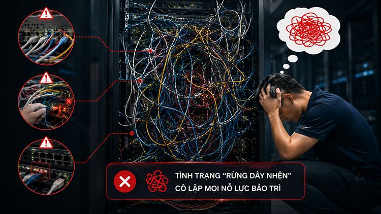 Dây mạng lắp đặt lộn xộn gây khó khăn khi quản lý và bảo dưỡng