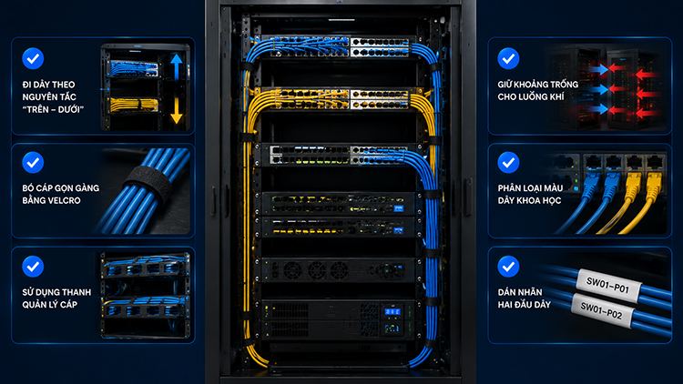 Đi dây khoa học tối ưu hóa không gian tủ rack