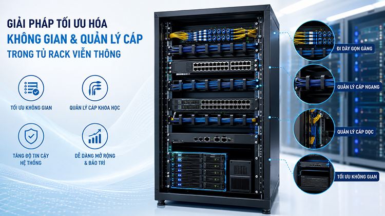 Giải pháp tối ưu hóa không gian và quản lý cáp trong tủ rack viễn thông