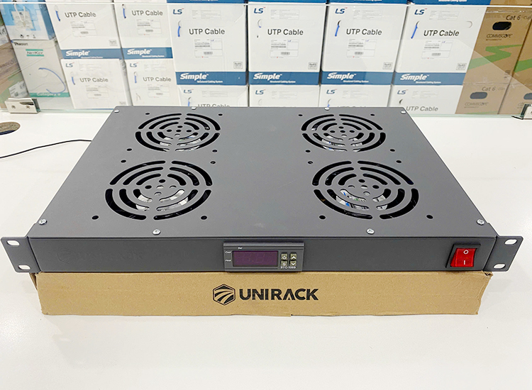 Khay quạt 1U gắn rack cảm biến nhiệt độ cho tủ rack