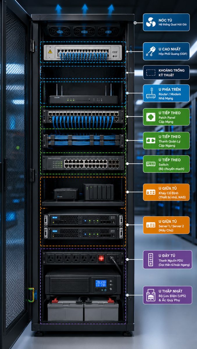 Quy trình sắp xếp thiết bị trong tủ rack