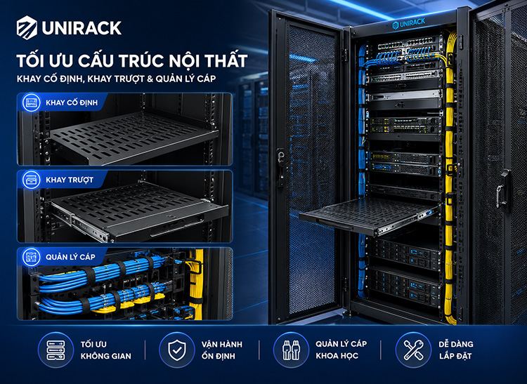 Tối ưu hóa cấu trúc tủ rack với khay và thanh quản lý cáp