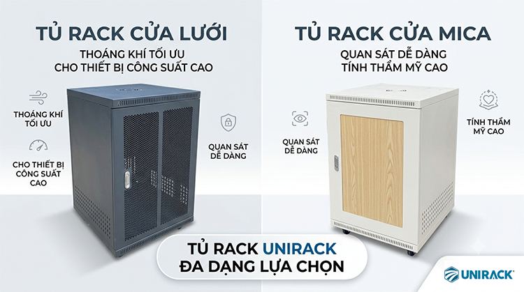 Tủ rack cửa lưới và tủ rack cửa Mica Unirack
