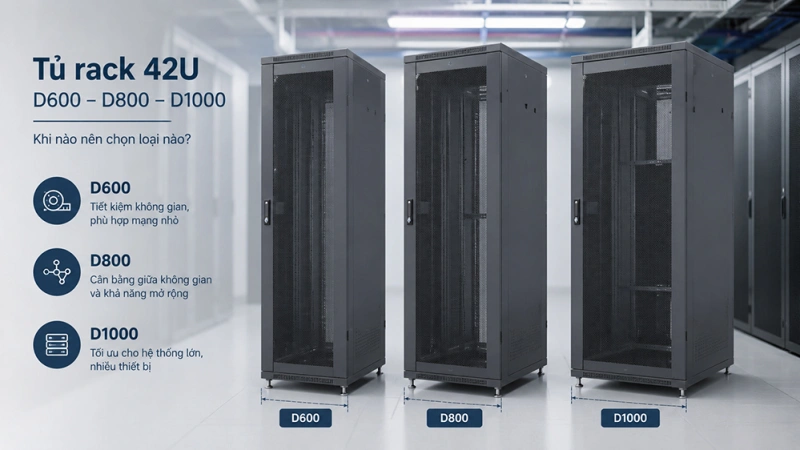 Tủ Rack 42U D600, D800, D1000 phân biệt và lựa chọn