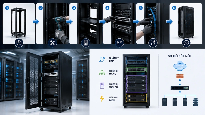Quy trình lắp đặt và xếp sơ đồ tủ rack chuẩn kỹ thuật
