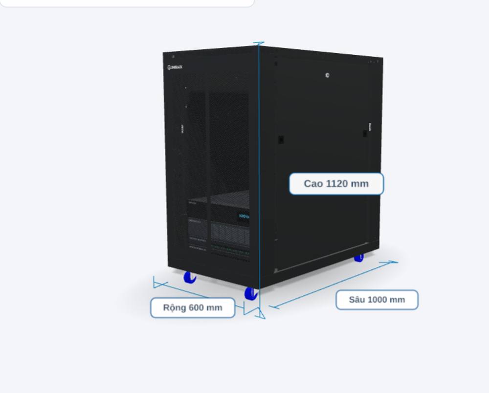Tủ rack 20U D1000 Unirack, mô hình 3D